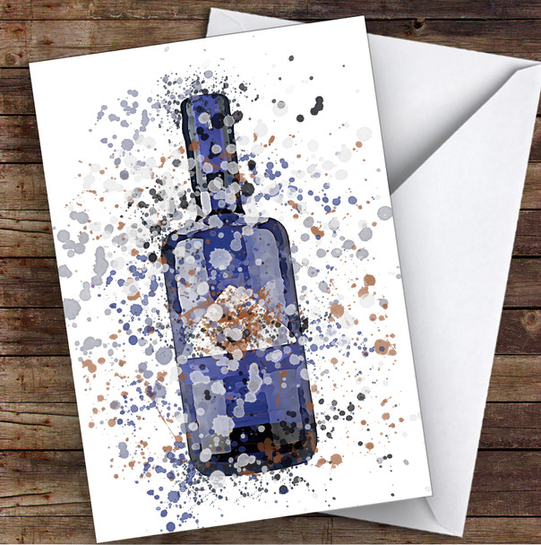 Watercolour Splatter Blue Dry Gin Bottle Any Occasion Personalised Birthday Card