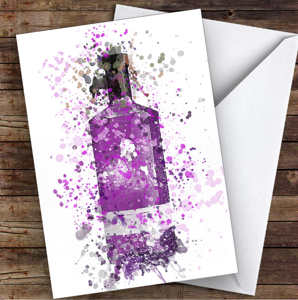 Watercolour Splatter Violet Gin Bottle Any Occasion Personalised Birthday Card