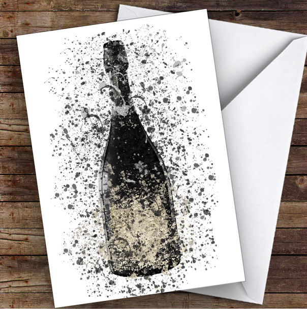 Watercolour Splatter Vintage Dark Champagne Bottle Personalised Birthday Card
