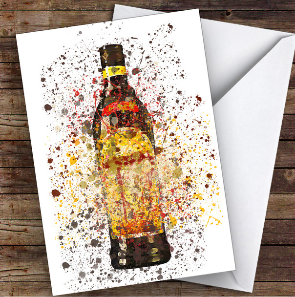 Watercolour Splatter Dark Coffee Liqueur Bottle Personalised Birthday Card