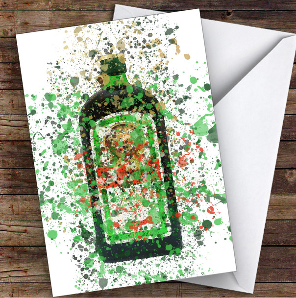 Watercolour Splatter German Herb Liqueur Bottle Personalised Birthday Card
