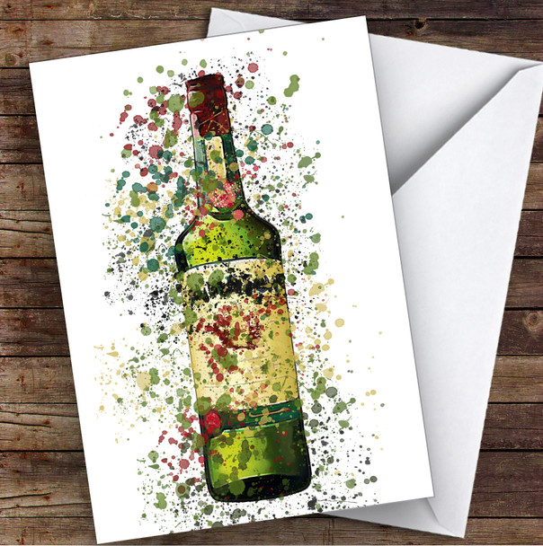 Watercolour Splatter Green Irish Whiskey Bottle Personalised Birthday Card