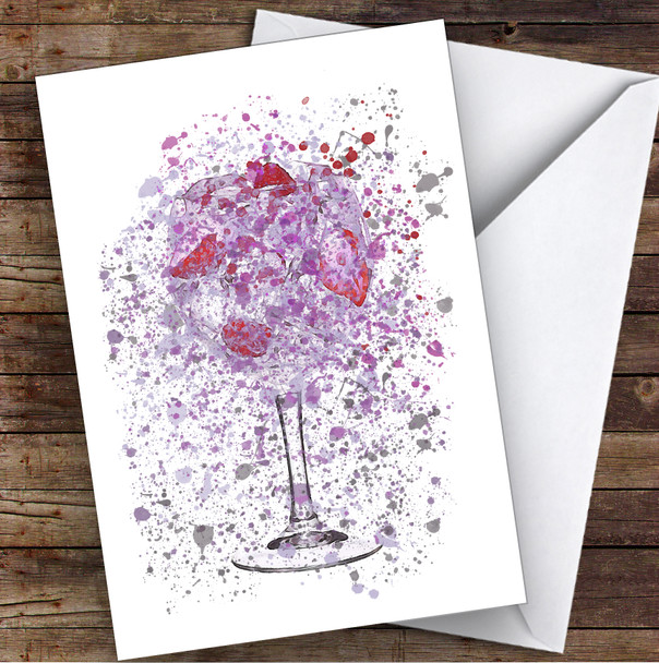 Watercolour Splatter Violet Purple Gin & Strawberries Glass Birthday Card