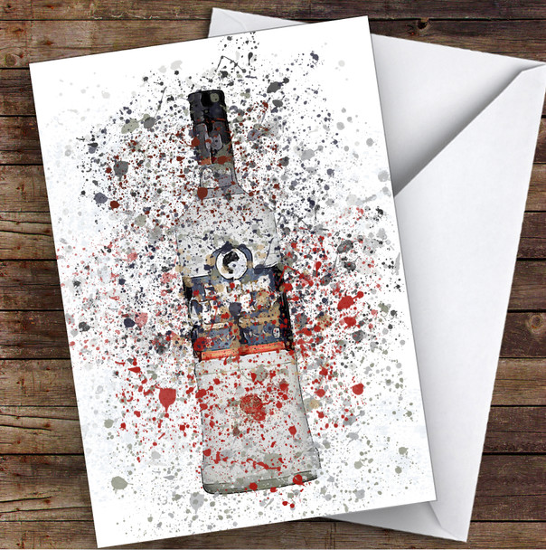 Watercolour Splatter Russian Black Vodka Bottle Decorative Birthday Card