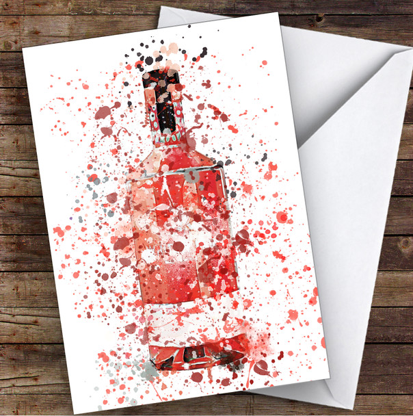 Watercolour Splatter Red Raspberry Gin Bottle Personalised Birthday Card