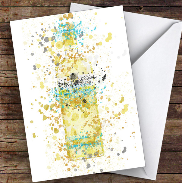 Watercolour Splatter Yellow Lemon Gin Bottle Personalised Birthday Card