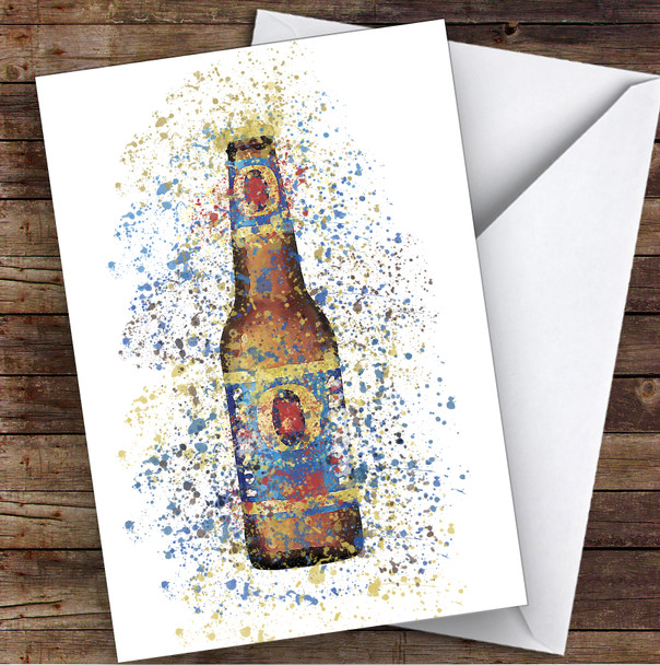 Watercolour Splatter Australian Lager Bottle Personalised Birthday Card