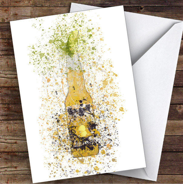 Watercolour Splatter Lager With Lime Bottle Personalised Birthday Card