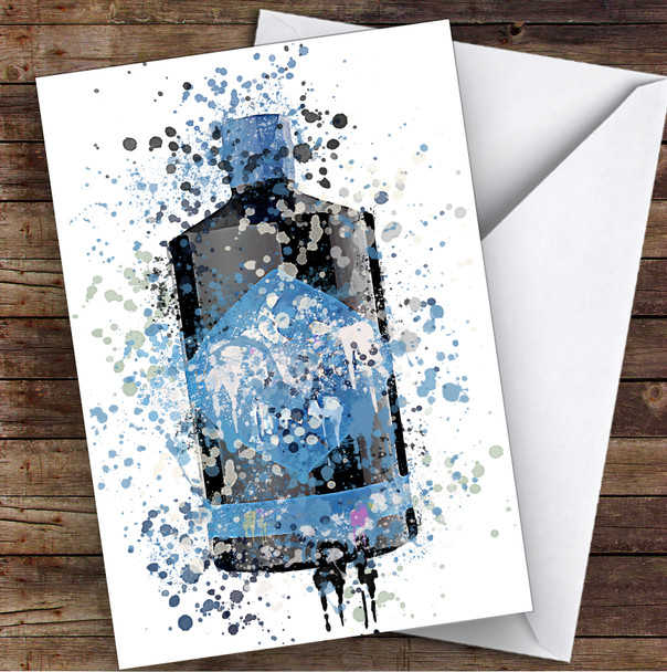 Watercolour Splatter Blue Lunar Gin Bottle Personalised Birthday Card