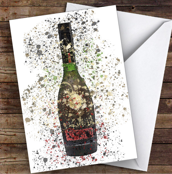 Watercolour Splatter French Cognac Bottle Personalised Birthday Card