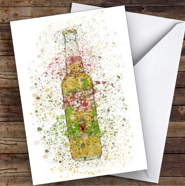 Watercolour Splatter Tequila Lager Bottle Personalised Birthday Card