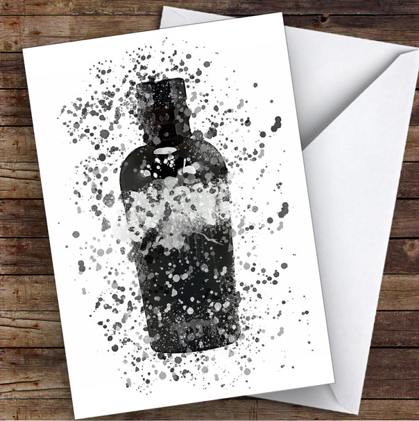 Watercolour Splatter Black Dog Gin Bottle Personalised Birthday Card