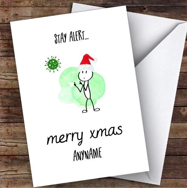 Stay Alert Funny Corona Stickman Lockdown Personalised Christmas Card