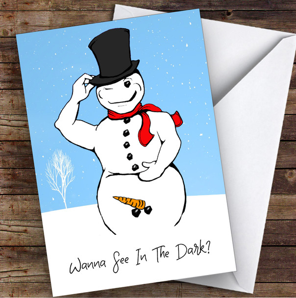 Funny Rude Snowman See In The Dark Joke Personalised Christmas Card