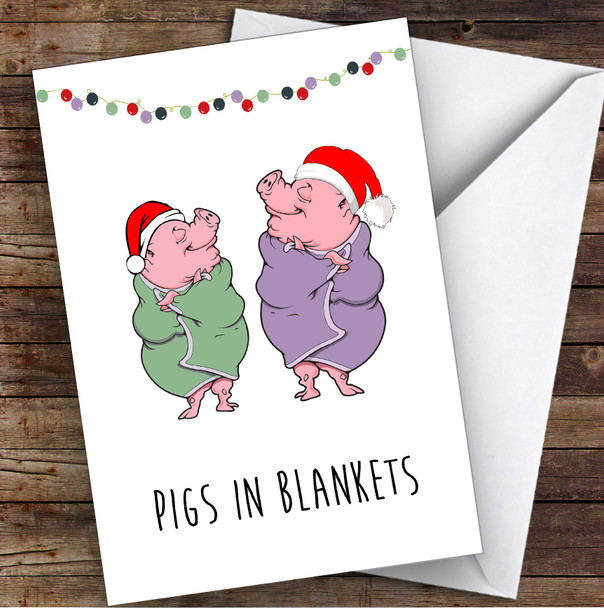Funny Pigs In Blankets Cute Joke Personalised Christmas Card