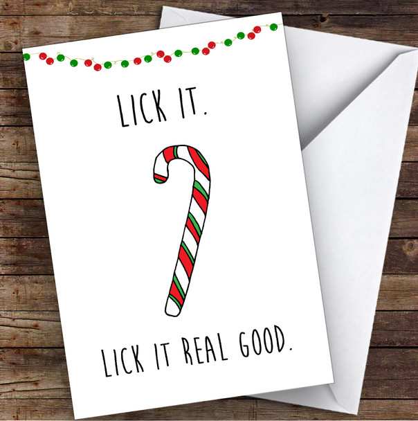 Rude Dirty Lick It Good Joke Personalised Christmas Card