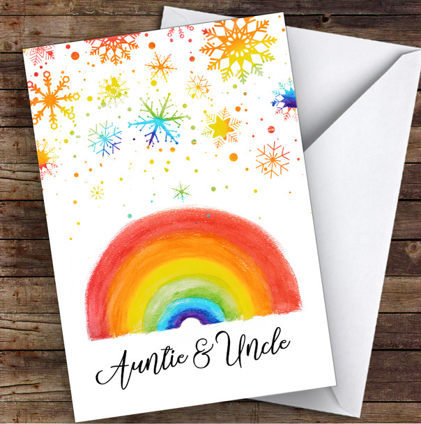 Auntie & Uncle Rainbow Snow Hope & Love At Christmas Personalised Christmas Card