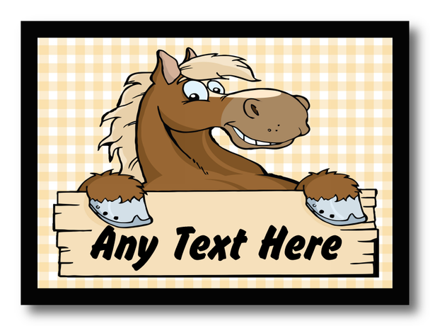 Cream Check Cartoon Horse Personalised Computer Mousemat