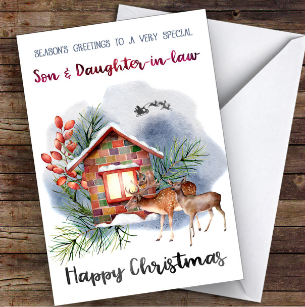 Watercolour Deer Special Son & Daughter-In-Law Personalised Christmas Card
