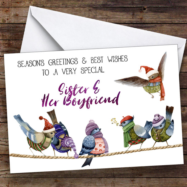 Cute Birds Very Special Sister & Her Boyfriend Personalised Christmas Card