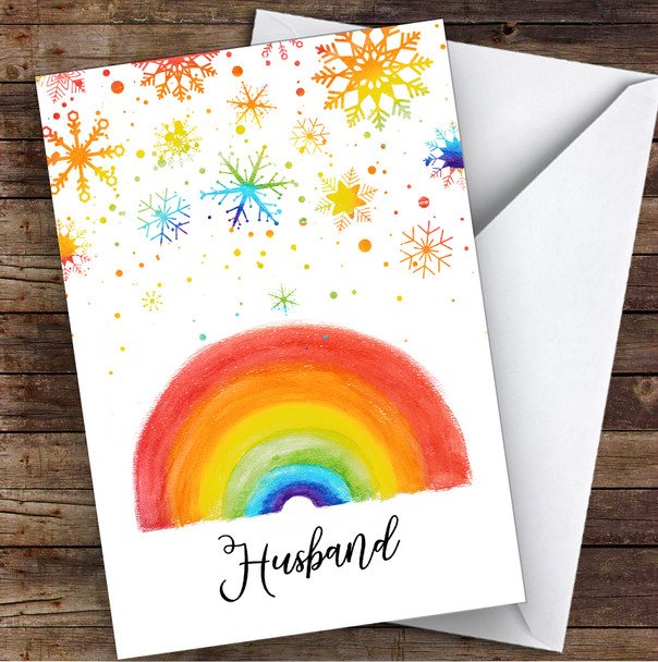 Husband Rainbow Snow Hope & Love At Christmas Personalised Christmas Card