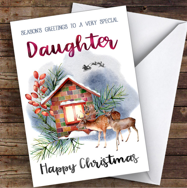 Watercolour Deer To Very Special Daughter Personalised Christmas Card