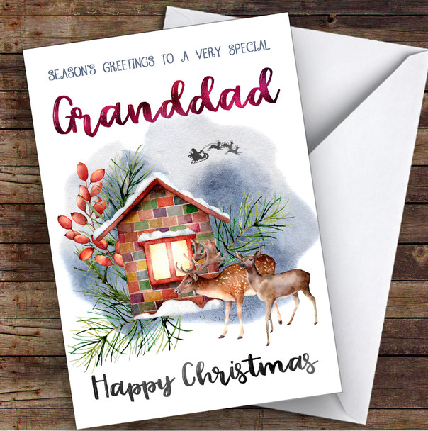 Watercolour Deer To Very Special Granddad Personalised Christmas Card