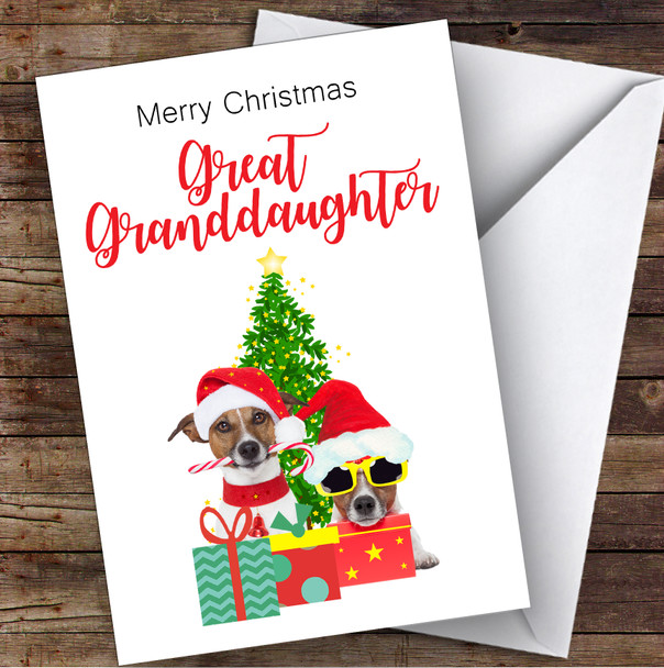 Great Granddaughter Christmas Party Dogs Personalised Christmas Card