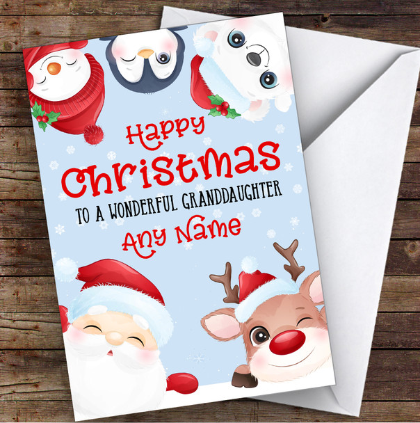 Cute Christmas Characters Granddaughter Personalised Christmas Card