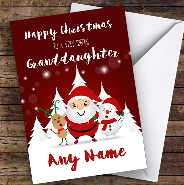 Red Santa Snowman Special Granddaughter Personalised Christmas Card