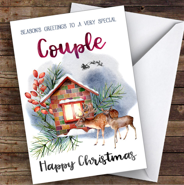 Watercolour Deer To Very Special Couple Personalised Christmas Card