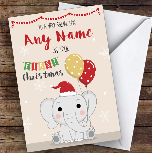 Cute Elephant Baby Frist Christmas Son Personalised Christmas Card
