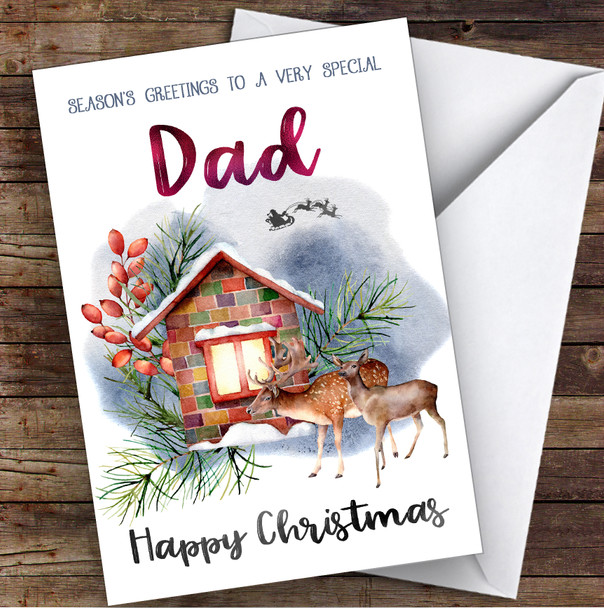 Watercolour Deer To Very Special Dad Personalised Christmas Card