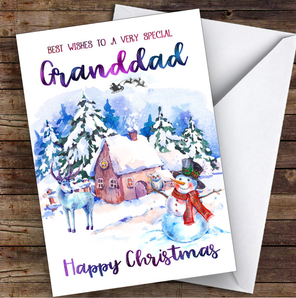 Watercolour Snowman Special Granddad Personalised Christmas Card