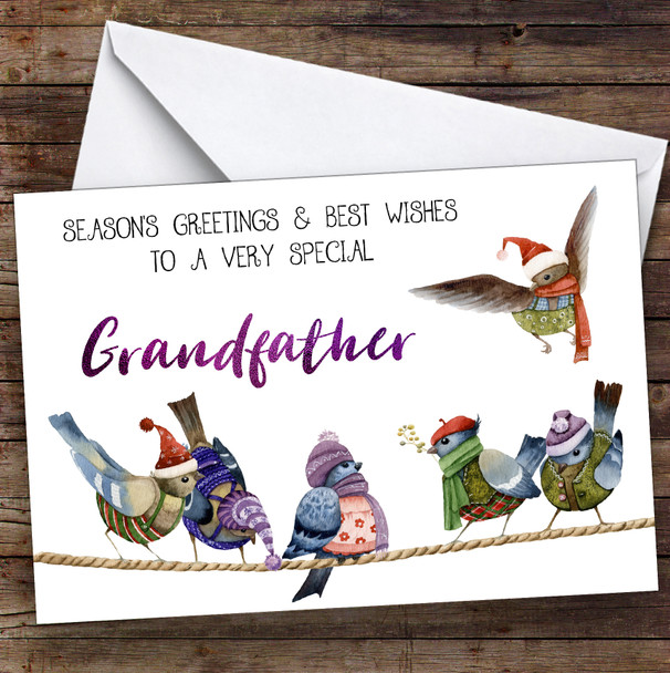 Cute Birds Very Special Grandfather Personalised Christmas Card