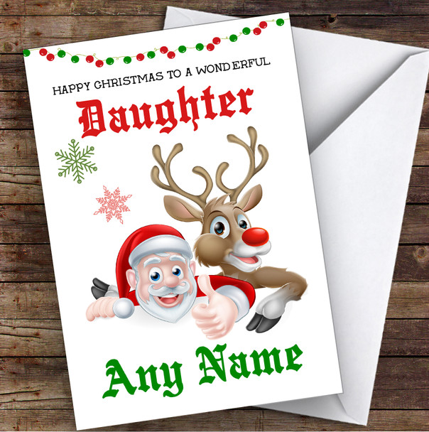 Santa & Reindeer Wonderful Daughter Personalised Christmas Card