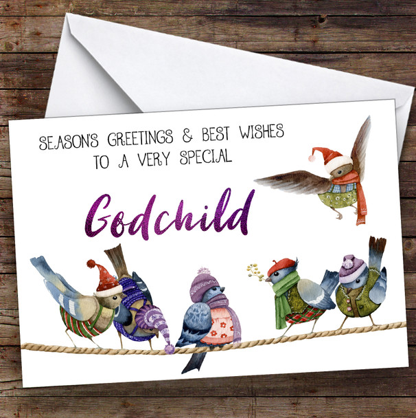 Cute Birds Very Special Godchild Personalised Christmas Card