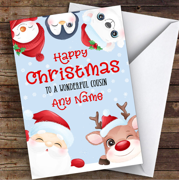 Cute Christmas Characters Cousin Personalised Christmas Card