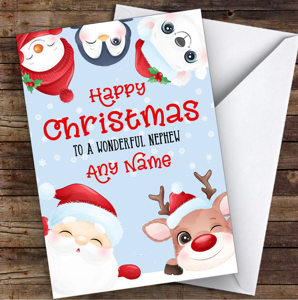 Cute Christmas Characters Nephew Personalised Christmas Card