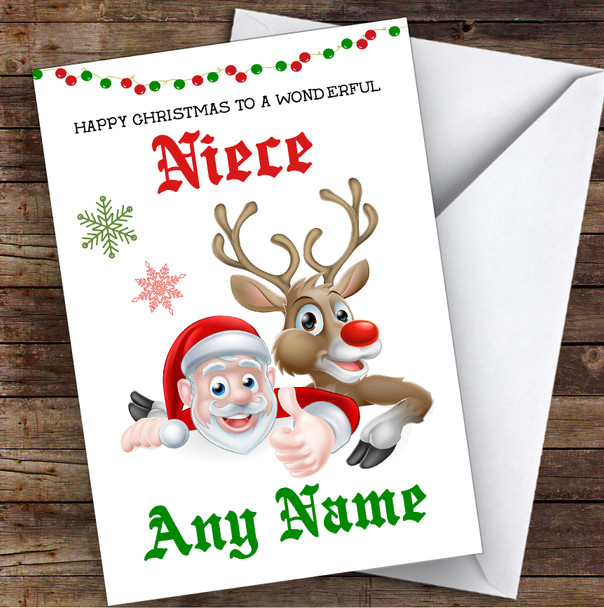 Santa & Reindeer Wonderful Niece Personalised Christmas Card