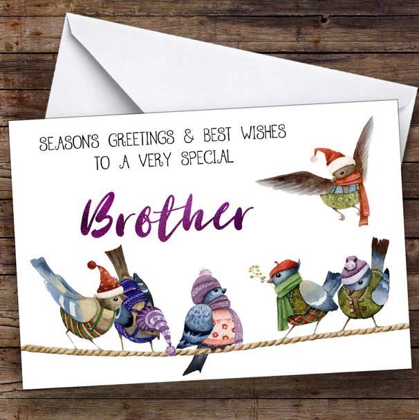 Cute Birds Very Special Brother Personalised Christmas Card