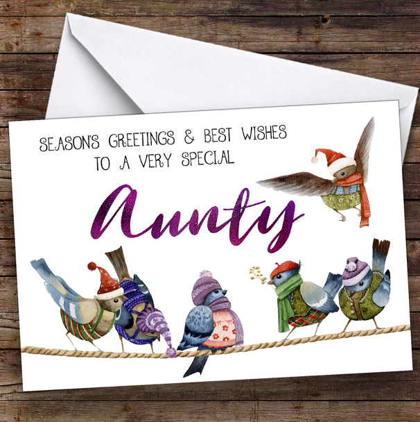 Cute Birds Very Special Aunty Personalised Christmas Card