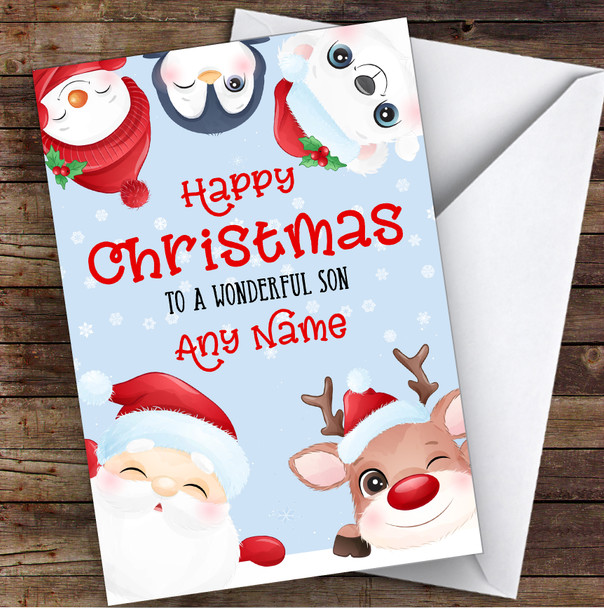 Cute Christmas Characters Son Personalised Christmas Card