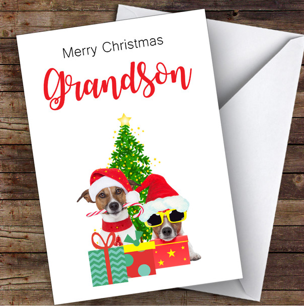 Grandson Christmas Party Dogs Personalised Christmas Card