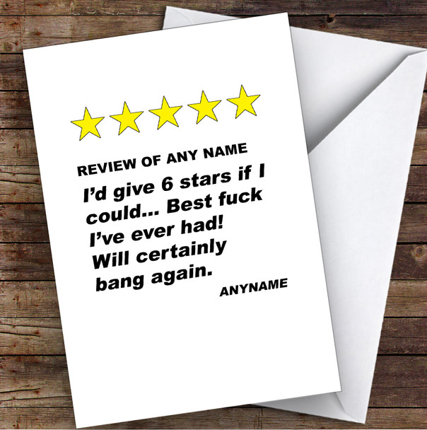 Rude Dirty 5 Star Review Sexy Personalised Valentine's Day Card