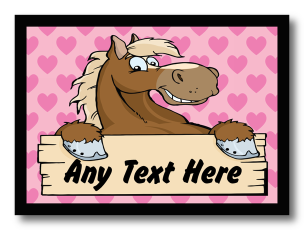 Pink Hearts Cartoon Horse Personalised Computer Mousemat