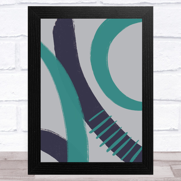 Navy Blue Turquoise And Grey Abstract Strokes Design 4 Wall Art Print