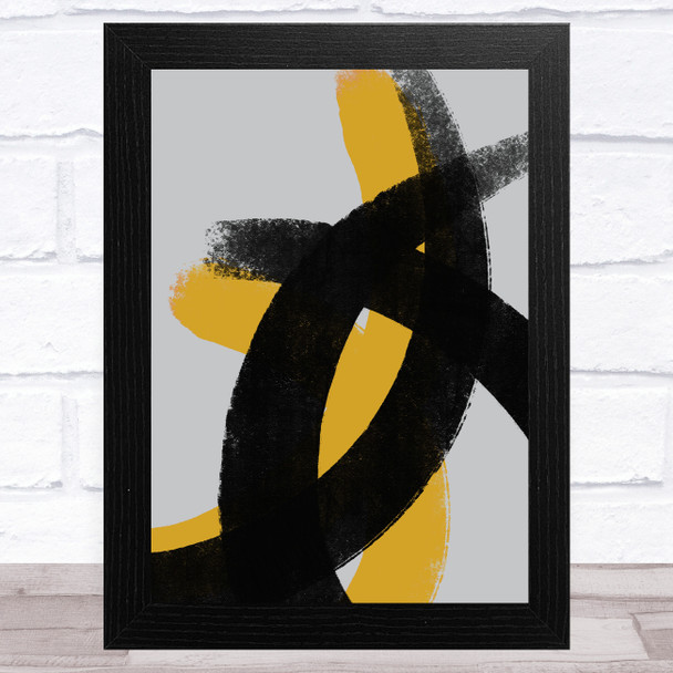 Black Grey Yellow Abstract Strokes Style 5 Wall Art Print