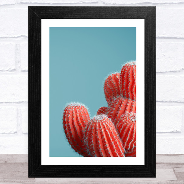 Red Cactus On Blue Background Wall Art Print