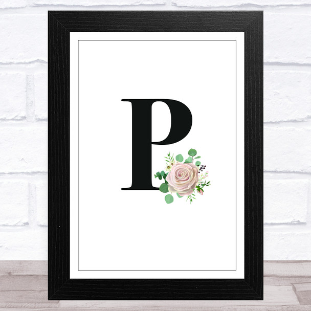 Initial Letter P With Flowers Wall Art Print